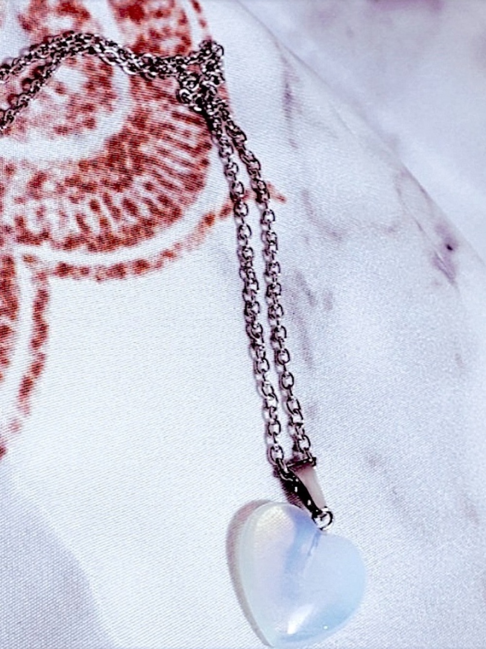 Silver Necklace with Opal heart pendant New!